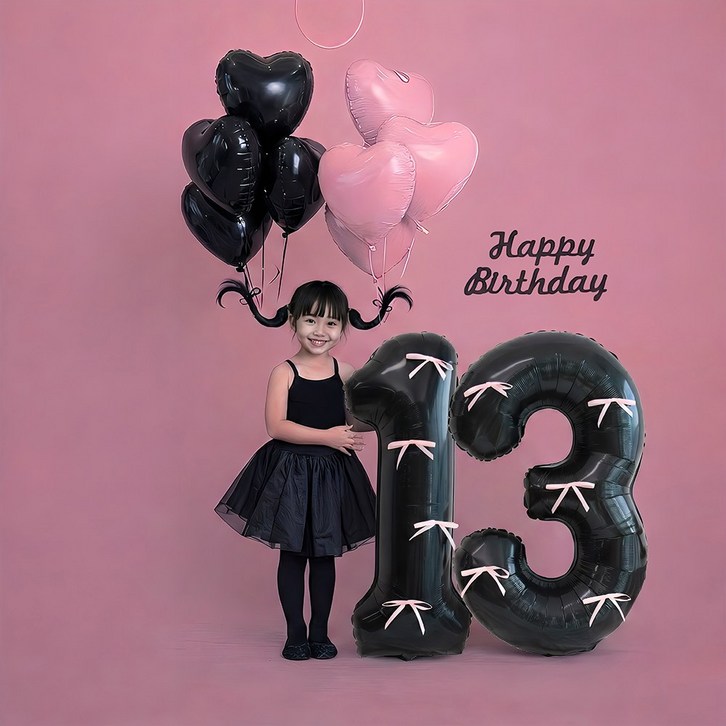 이벤트홀릭 삐삐머리 하트 헬륨 리본 대형 숫자 풍선 세트 생일파티용품, 1개, 숫자풍선 13