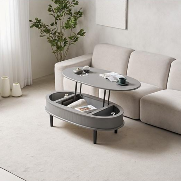 우트리국내제조 템바보드 원형 뿔다리 리프트업테이블듀얼시스템, 다크그레이