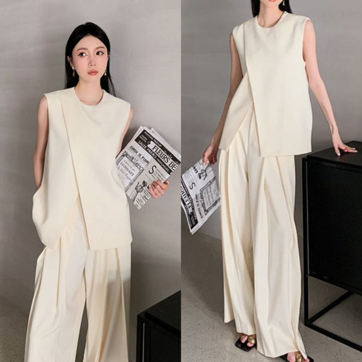 Asure 여자셋업 정장 세트 오피스룩 베스트와이드팬츠