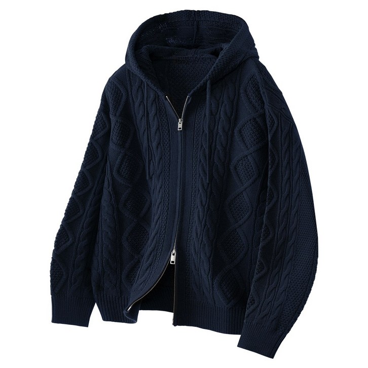 팀스핏 남성용 오버핏 2WAY 아란 꽈배기 니트 후드집업 5Color