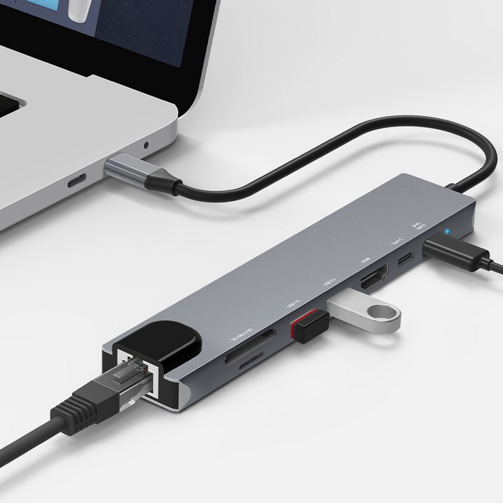 홈플래닛 8포트 USB3.0 이더넷 멀티허브 USB2 타입C2 이더넷 HDMI SD  HUB8CY