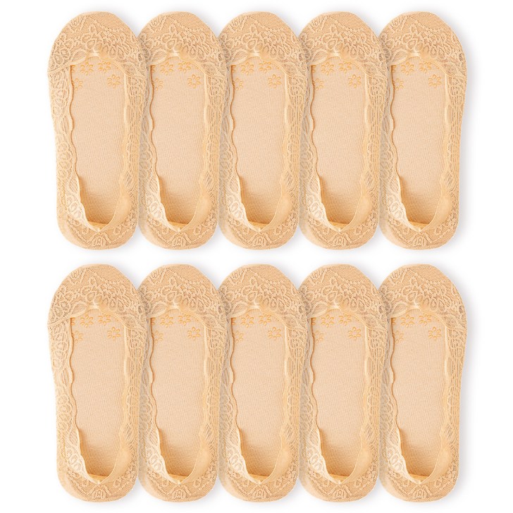 베이스알파에센셜 레이스 논슬립 벗겨짐방지 면 페이크 삭스 덧신 10켤레