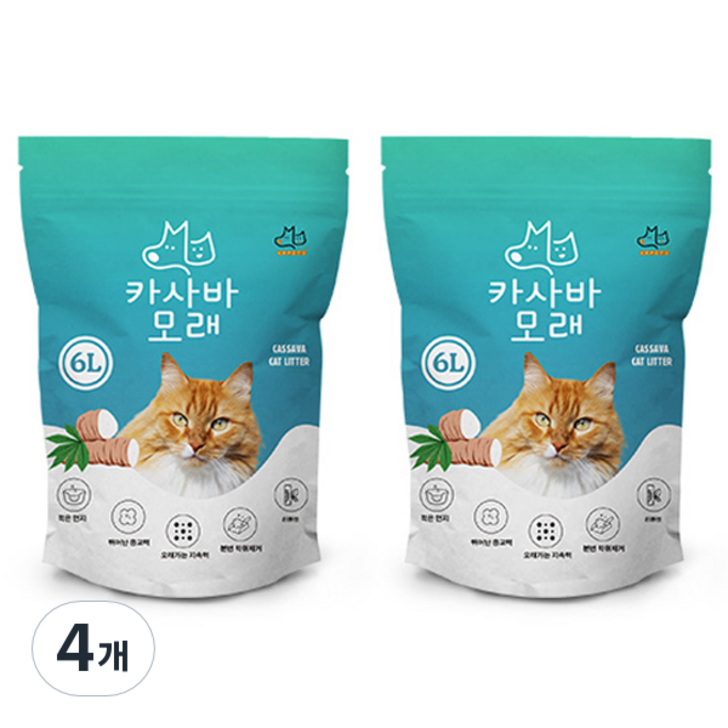 케이알펫츠 고양이 프리미엄 카사바 모래, 무향, 4개, 6L