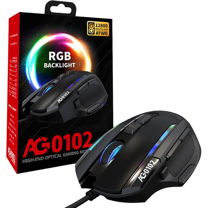 에이투 컴퓨터 PC 노트북 RGB 게이밍 유선 마우스, AG0102, 블랙 에이투 컴퓨터 PC 노트북 RGB 게이밍 유선 마우스, AG0102, 블랙