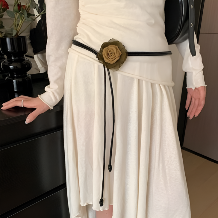 보헤미안 플라워 포인트 슬림 로프형 허리벨트