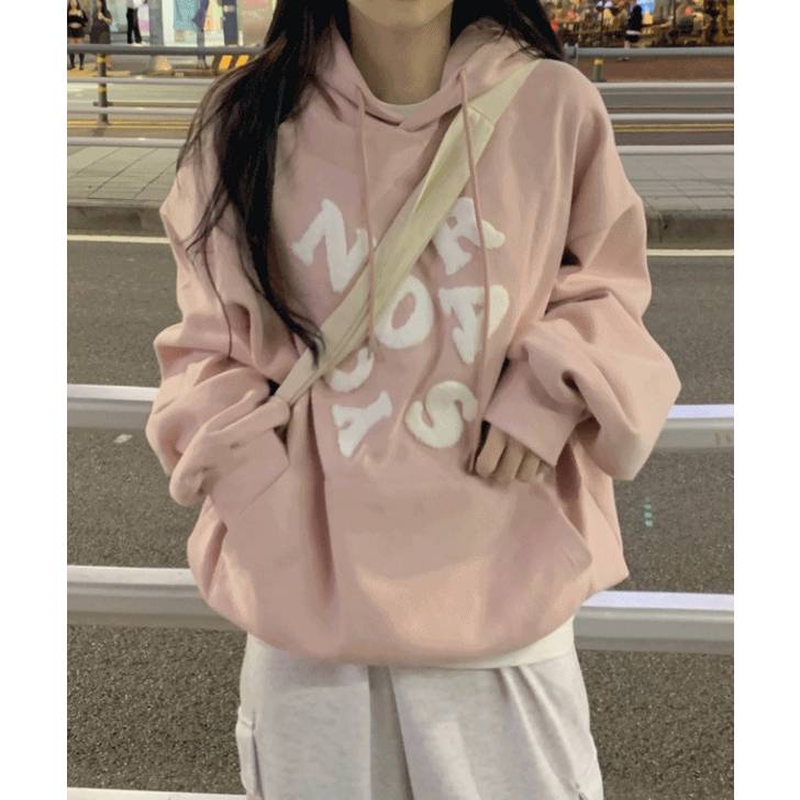 자스민벨 노어 핸들 자수 레터링 알파벳 오버핏 아방핏 박시 쭈리 후드 남여공용 커플 후드티 6color 가을후드빅사이즈