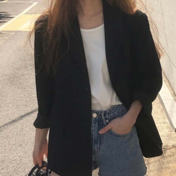 자체제작 루어스룸 어텀 봄 가을 투버튼 루즈핏 하프 오버핏 테일러드 블레이저 하객룩 여성 자켓