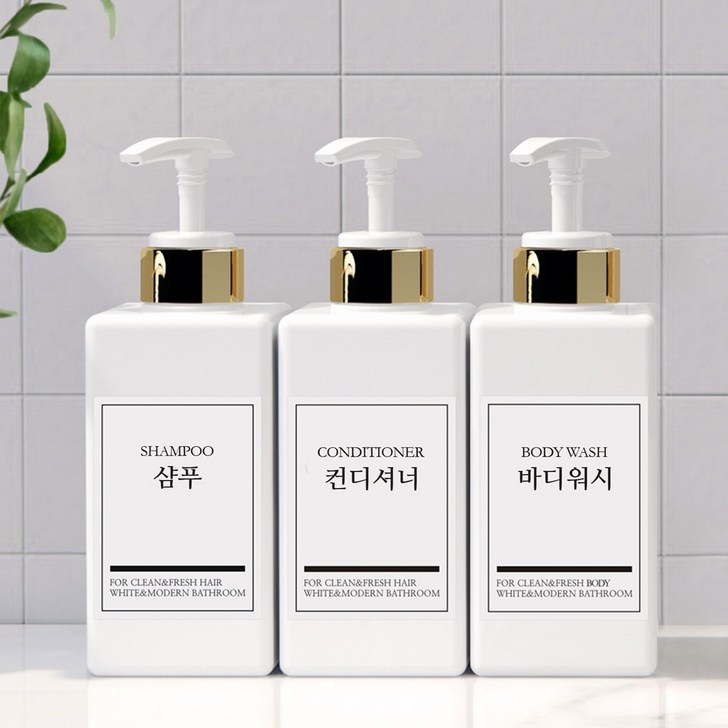 모든집 호텔 욕실 디스펜서 샴푸통 500ml방수라벨 3구 세트 모든집 호텔 욕실 디스펜서 샴푸통 500ml방수라벨 3구 세트
