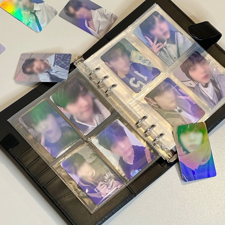 앙이네 하우스 마카롱 A5 6공 포카바인더 포카앨범 다이어리 포카북 양면속지,슬리브 포함, 1개, 블랙