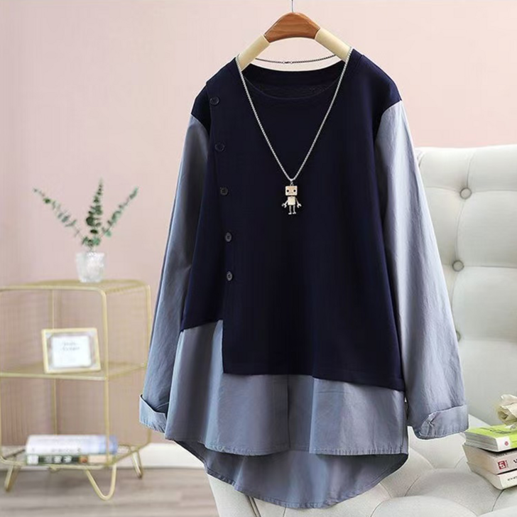 오스틱니코디하기 좋은 150kg까지 레이어드 여성 긴팔 셔츠 가을 편한 간절기 루즈핏 얇은 이너 레이어트 여성용 맨투맨 티셔츠 심플 BF 오피스룩 오버사이즈4xl 박스데일리상의