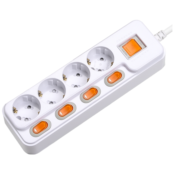 현대 국산 접지 개별 과부하차단 스위치 멀티탭 멀티콘센트 4구 16A, 화이트, 1개, 5m