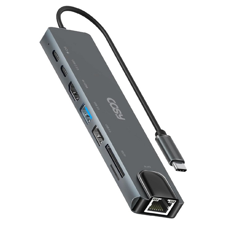 코시 8포트 C타입 이더넷 멀티 USB허브 PD USB3.0 USB A C타입 USB2.0 LAN 4K HDMI SD TF