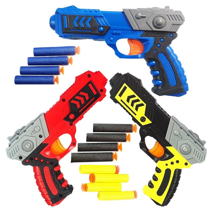 해피아이 아동용 미션클리어 다트건 3종  흡착 스펀지탄 3종 x 4p 세트, 블루, 레드, 옐로우, 1세트