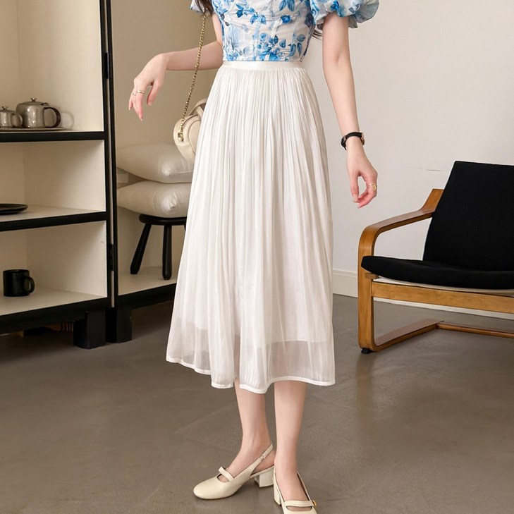 화지나무 살랑살랑 밴딩 쉬폰 롱 플리츠 스커트