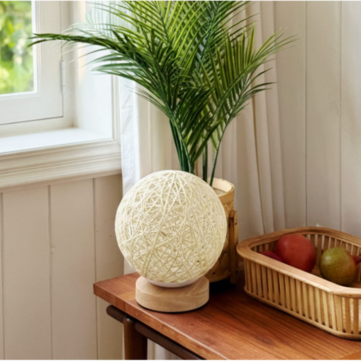 도르리 북유럽 라탄볼 원목 LED 무드등 침실 조명, 1개