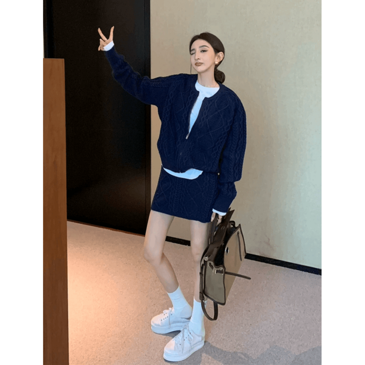 니트셋업 니트세트 투피스 이지룩 꽈배기 루즈핏 등하원룩