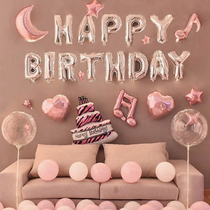 생일 파티 풍선 세트, 1세트, 핑크 생일 파티 풍선 세트, 1세트, 핑크