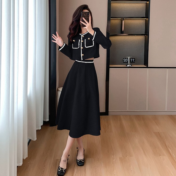 비비디아 Bibidia 여성 자켓 롱 원피스 슬림핏 하객룩 투피스 상하의세트(S~2XL)  5363