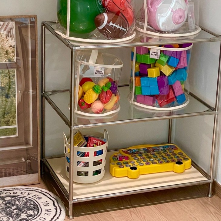 벨베이비 TPU 투명 아기 장난감 정리함 원형, 1개, 크림베이지