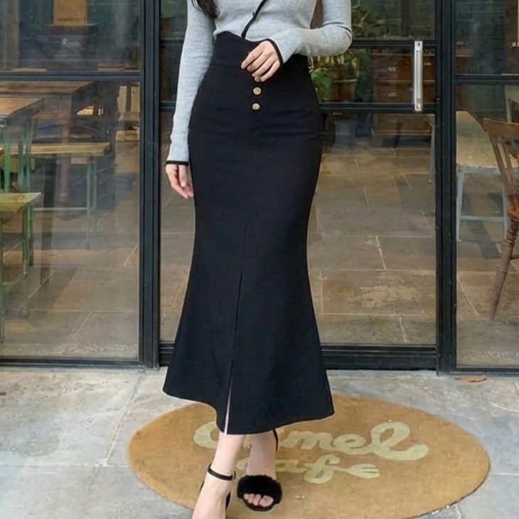 페이퍼먼츠 골디버튼 딥 머메이드 트임 롱 스커트 14070