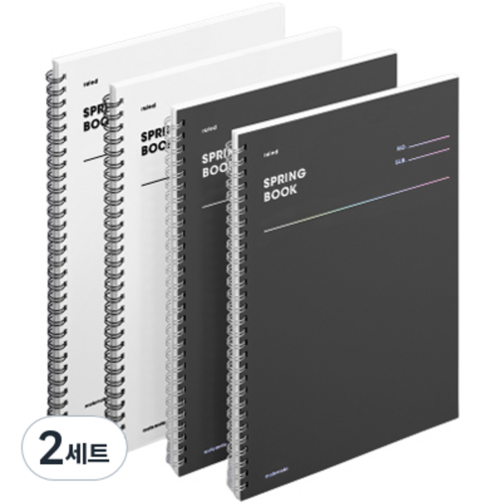 모트모트 두꺼운 스프링 노트 유선 룰드 2종 x 2p 세트, 화이트, 다크호스, 2세트
