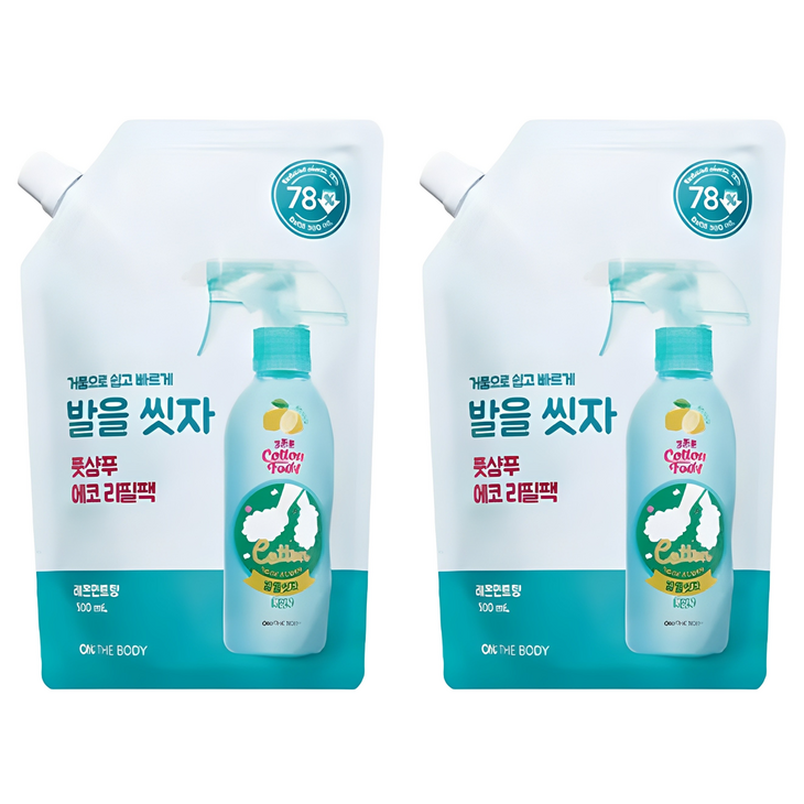온더바디 코튼풋 발을 씻자 풋샴푸 레몬민트향 에코 리필팩, 1개입, 2개, 500ml