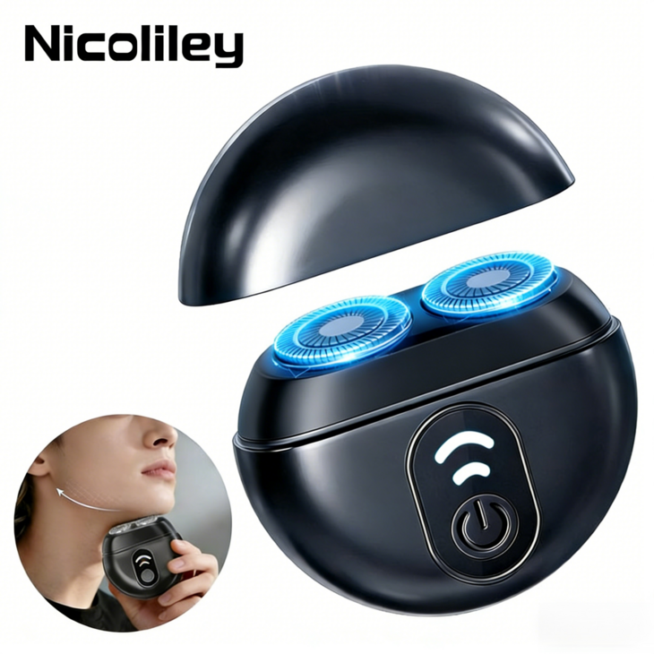 Nicoliley 휴대용 전기면도기 방수 더블헤드 남자 전기면도기 여행용