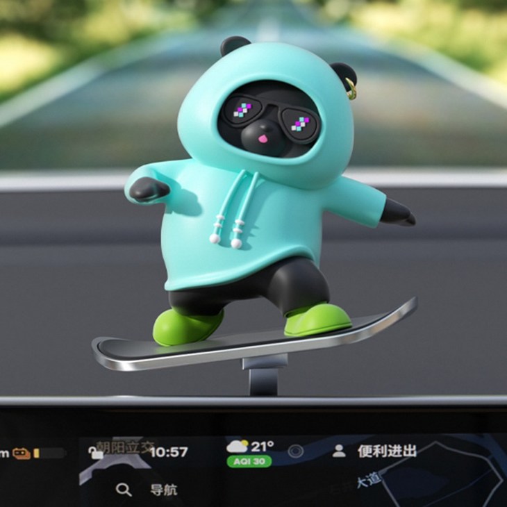 차량용 움직이는 슬라이딩 보드 베어 피규어 대시보드 인형 소품 자동차 장식품