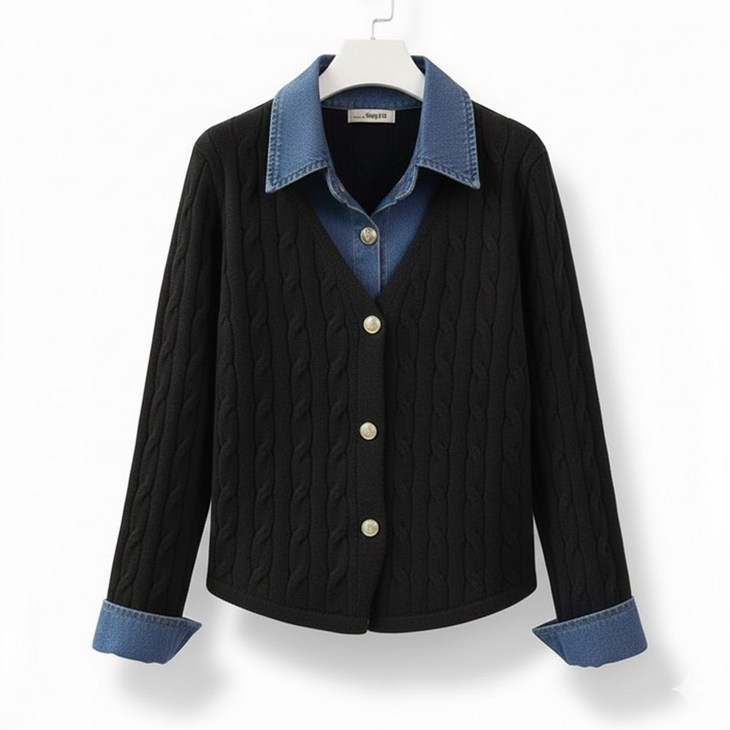 메리앤유 청 남방 레이어드 꽈배기 니트 가디건