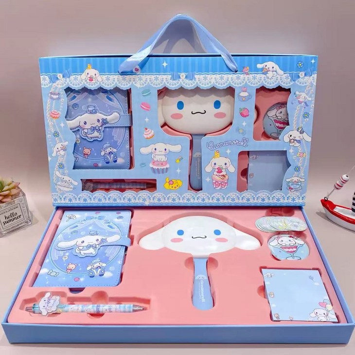 산리오 캐릭터 다이어리 거울 빗 세트 노트 문구 메모 배지 선물 상자, 시나모롤