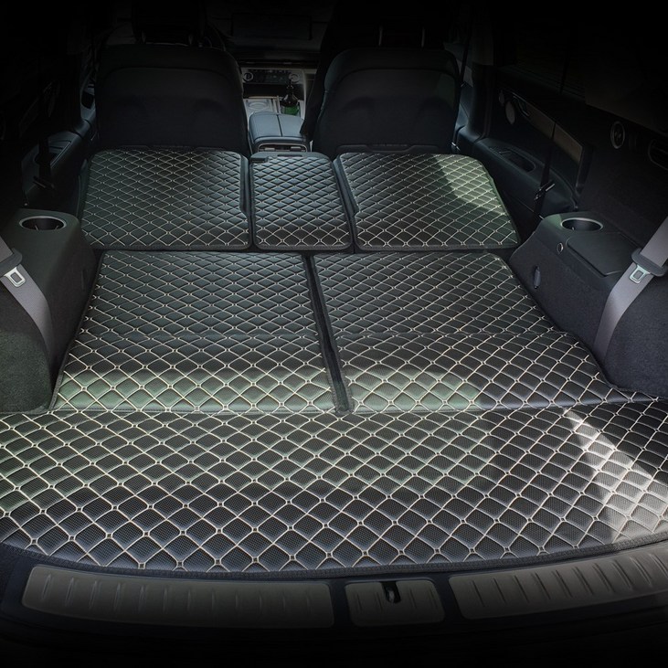 아이빌 제네시스 GV80 신형퀼팅 4D 자동차 트렁크매트 + 2열등받이 풀세트, 5인승 일체형, 블랙+골드, 제네시스