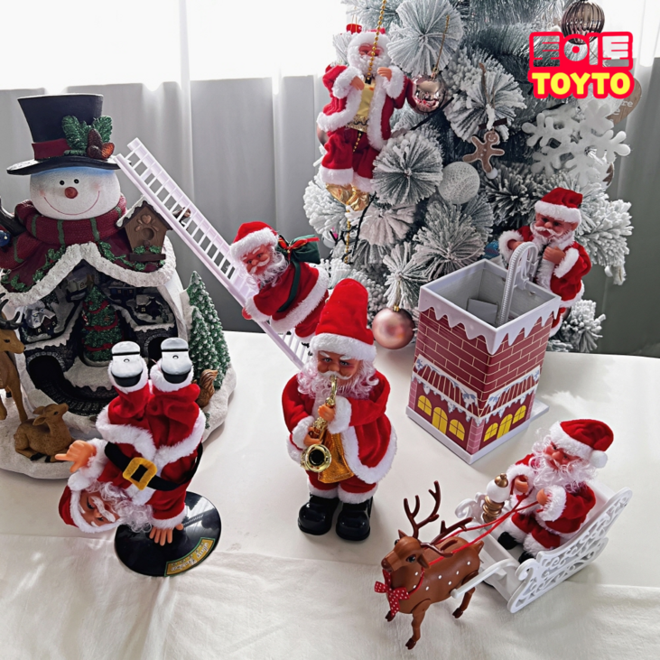 크리스마스 줄타는 산타 인형 6종 사다리 색소폰 굴뚝 움직이는 산타인형, 1개