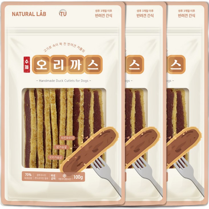 네츄럴랩 커틀릿 강아지간식, 오리, 100g, 3개