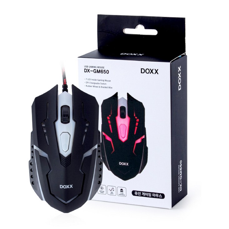 DOXX LED 유선 게이밍 마우스, 블랙, DX-GM650 - 투데이밈