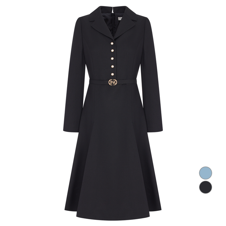 라인어디션 여성용 솔리드 진주 버튼 원피스