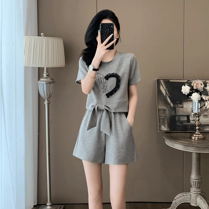 YioYcc 여성 캐주얼룩 반팔 반바지 트레이닝복 상하세트 가벼운 홈웨어 YioYcc 여성 캐주얼룩 반팔 반바지 트레이닝복 상하세트 가벼운 홈웨어