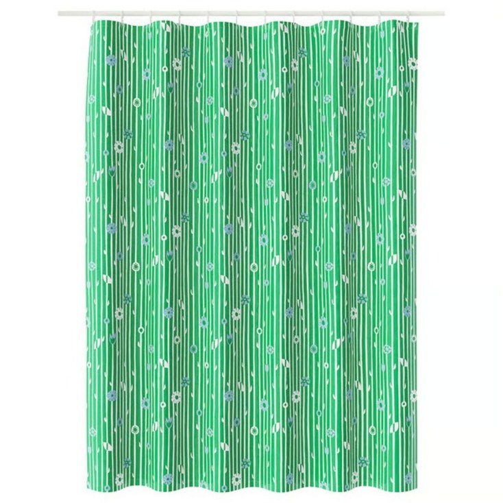 이케아 샤워커튼 그린 플로럴 패턴 180×200 볼부들레야