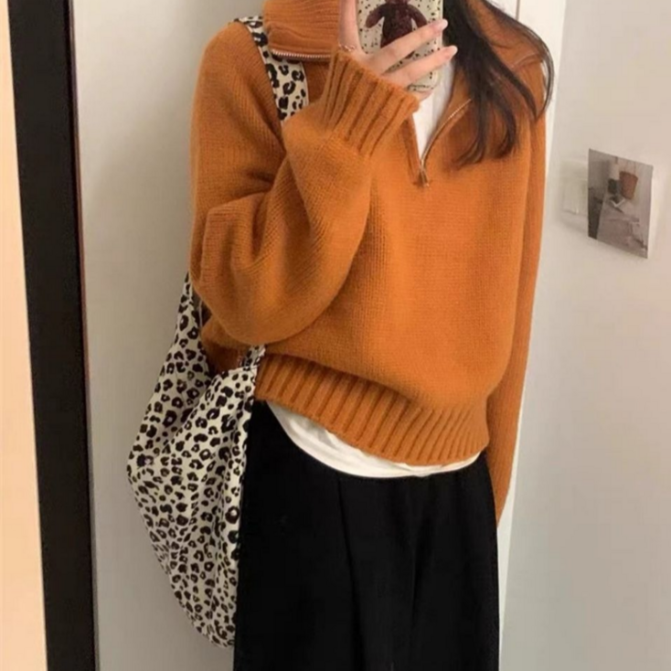 심플릭 데일리 반집업 니트