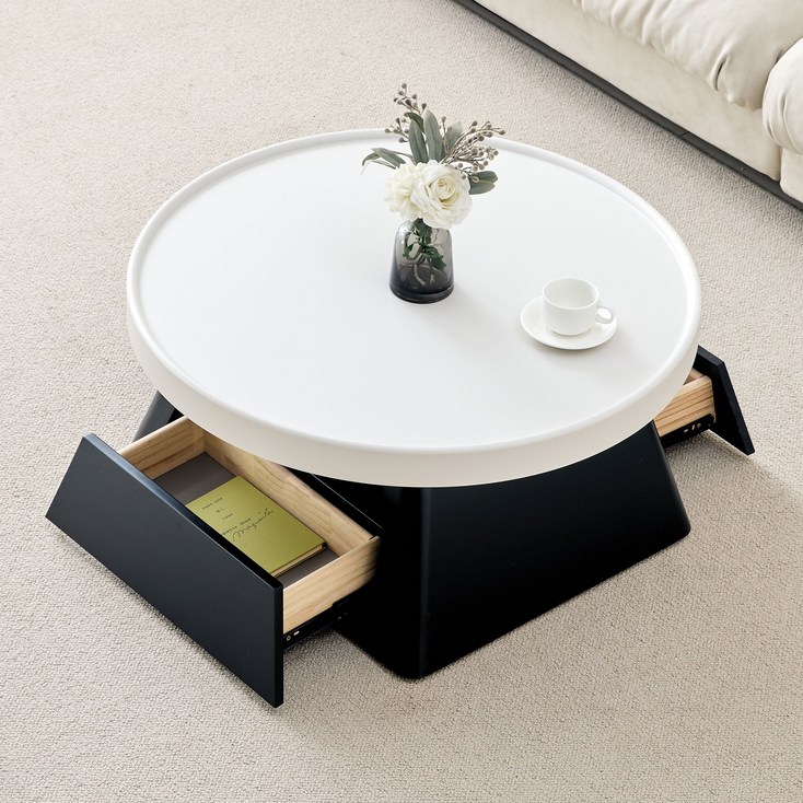 브라보가구 샤인 원형 스틸 2서랍 거실장 소파 테이블, 단품