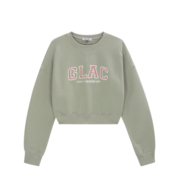 GLAC 글락 아플리케자수 크롭 맨투맨 세이지 GLAC 글락 아플리케자수 크롭 맨투맨 세이지