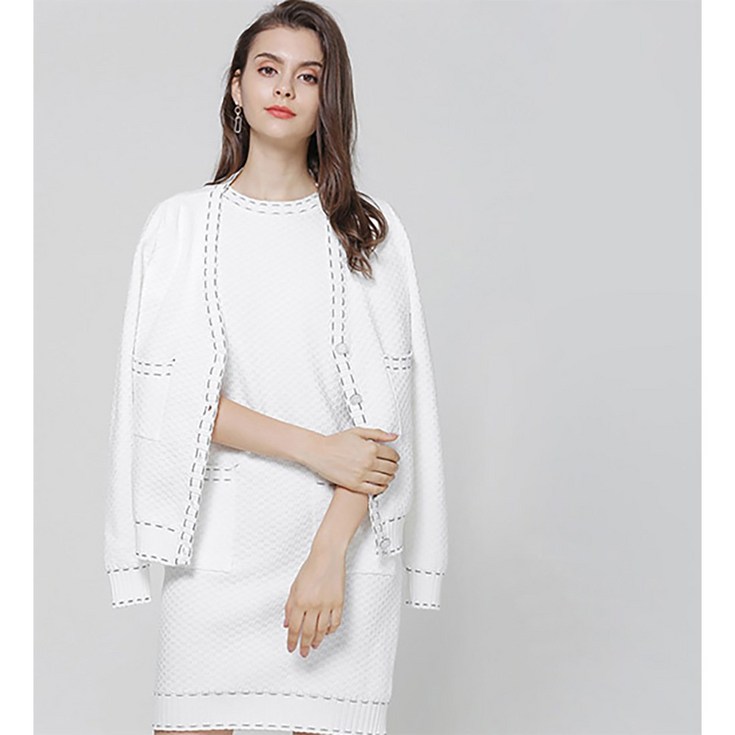 푸루이 신상 원피스 세트 자켓 정장 투피스 긴소매 흰색 겨울 봄 가을 입을수있는 여성투피스 20230806