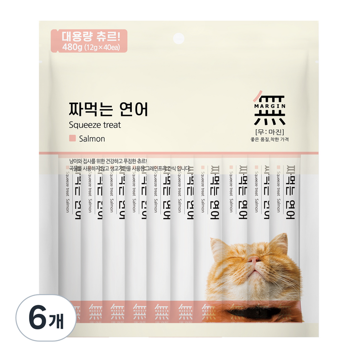 바우와우 무마진 짜먹는 고양이 간식 40p, 연어, 480g, 6개 바우와우 무마진 짜먹는 고양이 간식 40p, 연어, 480g, 6개