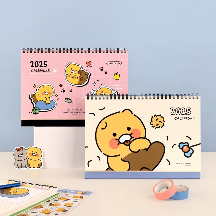카카오프렌즈 2025년도 탁상달력 캘린더 스터디플래너, 1개, 2.세이치즈옐로우