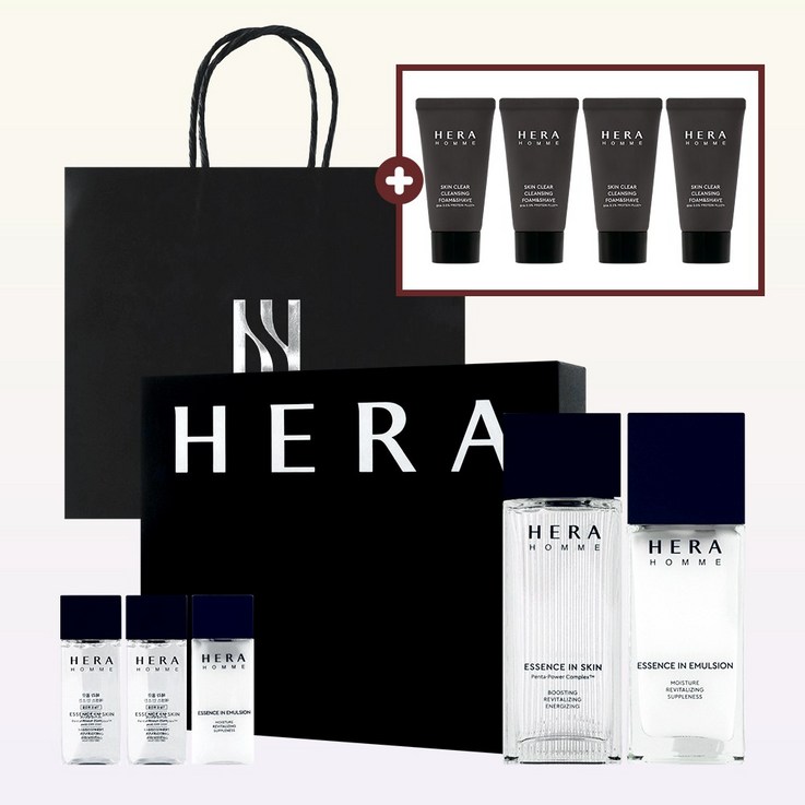 헤라 옴므 스페셜 2종 기획세트 옴므 에센스 인 스킨 에멀전 헤라 옴므 쉐이빙 클렌징 폼 50ml x 4개 쇼핑백 추가 증정 헤라 옴므 스페셜 2종 기획세트 옴므 에센스 인 스킨 에멀전 헤라 옴므 쉐이빙 클렌징 폼 50ml x 4개 쇼핑백 추가 증정