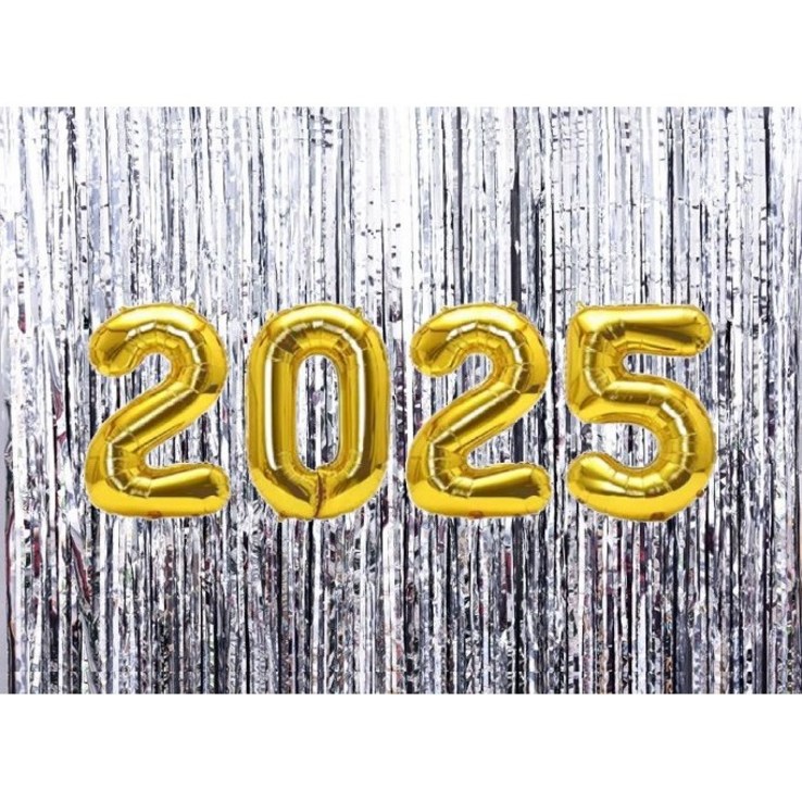 2025 숫자 32인치풍선홀로그램 커튼2p 세트, 1세트, 골드2025실버커튼2p