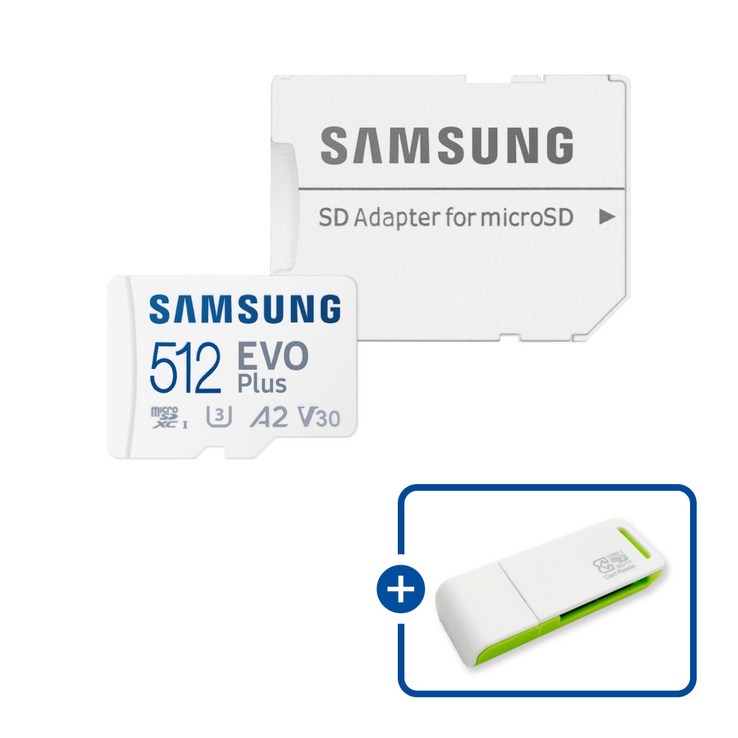 삼성전자 마이크로SD카드 EVO PLUS MBMC512SAKR 이엘 연두 카드 리더기 USB2.0 2in1