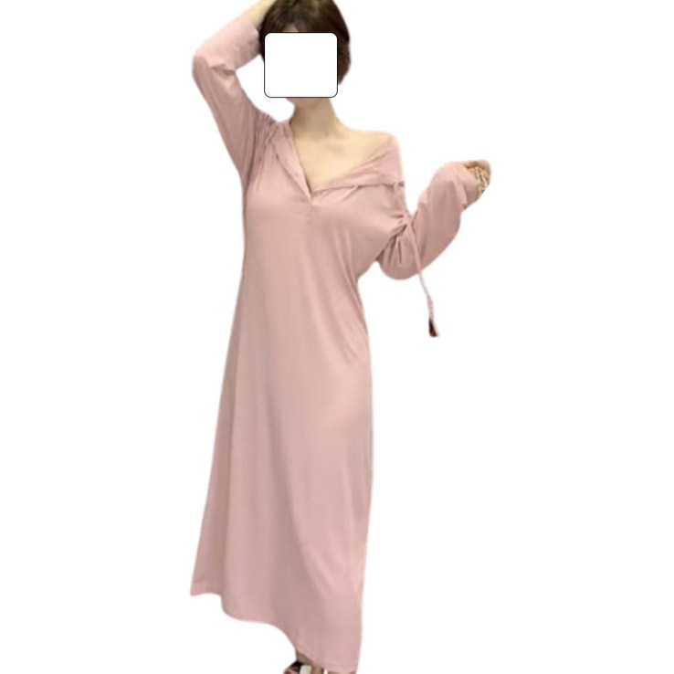 딥 버튼 롱 원피스 XFHJ637 딥 버튼 롱 원피스 XFHJ637