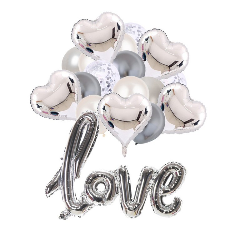 love 하트 은박풍선 컨페티 혼합풍선 파티용품세트 에브리띵스마일 1228, 1세트, 실버 혼합 풍선