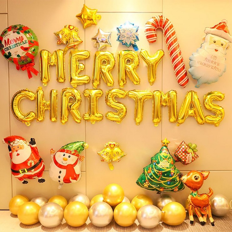 크리스마스 풍선 장식 파티 용품 산타 눈사람 홈파티 이벤트 포토존 14종 세트, 1세트, 골드세트