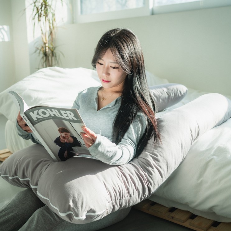 업그라이프쫀득말랑 U자형 바디필로우, 코튼그레이